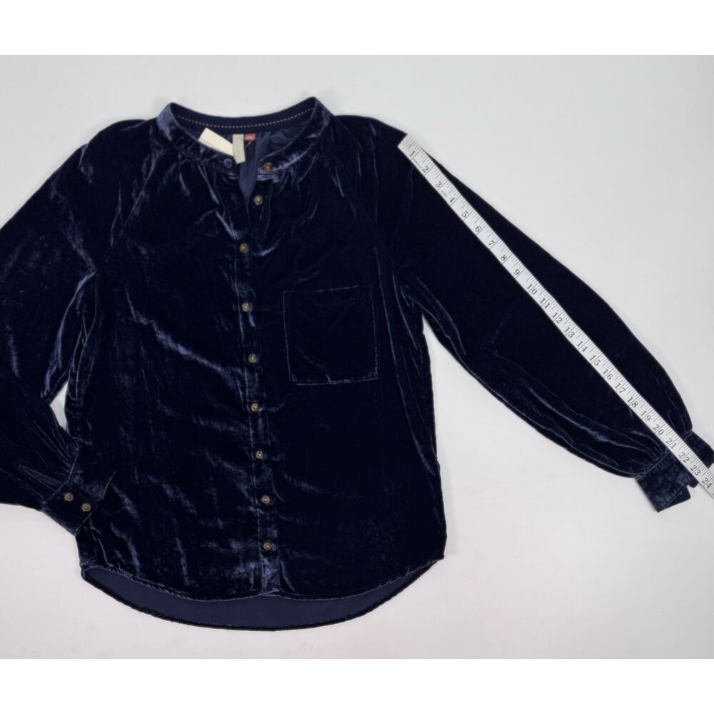 Pilcro Navy Blue Velvet Button Up Shirt Size Small NWT - Picture 7 of 12